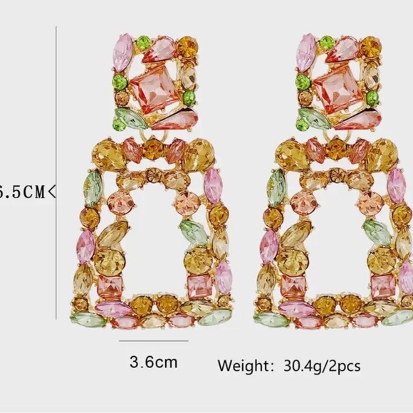 Elegant Multicolor Geometric Crystal Earrings - Picture 3 of 3